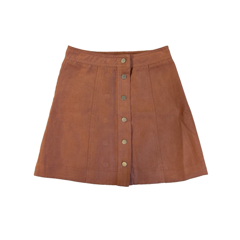 H&M Divided Women's 2 Pink Faux Suede Mini Skirt‎ Button Front BOHO 70's A-Line